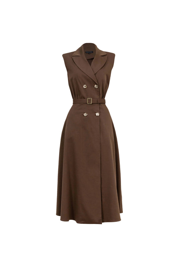 Londres Double - Breasted Sleeveless Midi Vestido - Reina Diaz