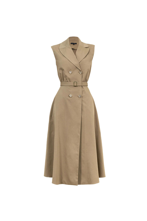 Londres Double - Breasted Sleeveless Midi Vestido - Reina Diaz
