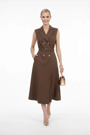 Londres Double - Breasted Sleeveless Midi Vestido - Reina Diaz