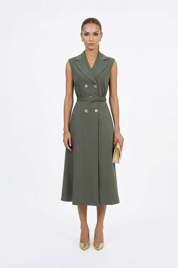 Londres Double - Breasted Sleeveless Midi Vestido - Reina Diaz
