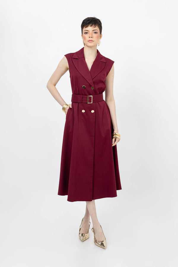 Londres Double - Breasted Sleeveless Midi Vestido - Reina Diaz