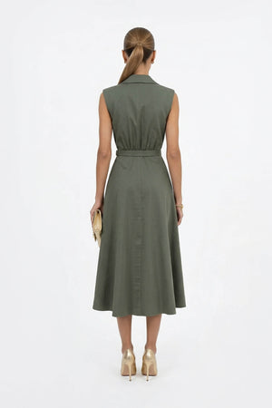 Londres Double - Breasted Sleeveless Midi Vestido - Reina Diaz