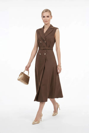 Londres Double - Breasted Sleeveless Midi Vestido - Reina Diaz