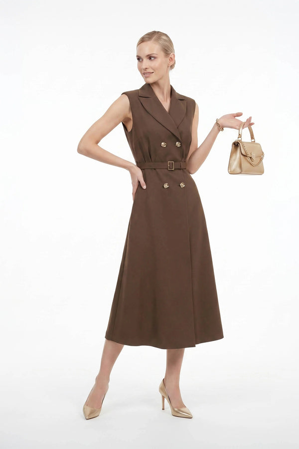 Londres Double - Breasted Sleeveless Midi Vestido - Reina Diaz