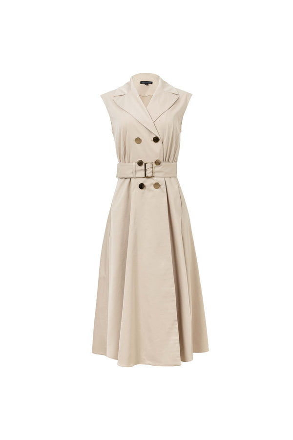 Londres Double-Breasted Sleeveless Midi Vestido 525934 BEI - Reina Diaz