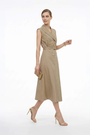 Londres Double - Breasted Sleeveless Midi Vestido - Reina Diaz