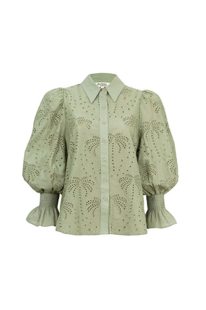 Lucca Puff-Sleeve Cotton-Stretch Blouse 752986 - Reina Diaz