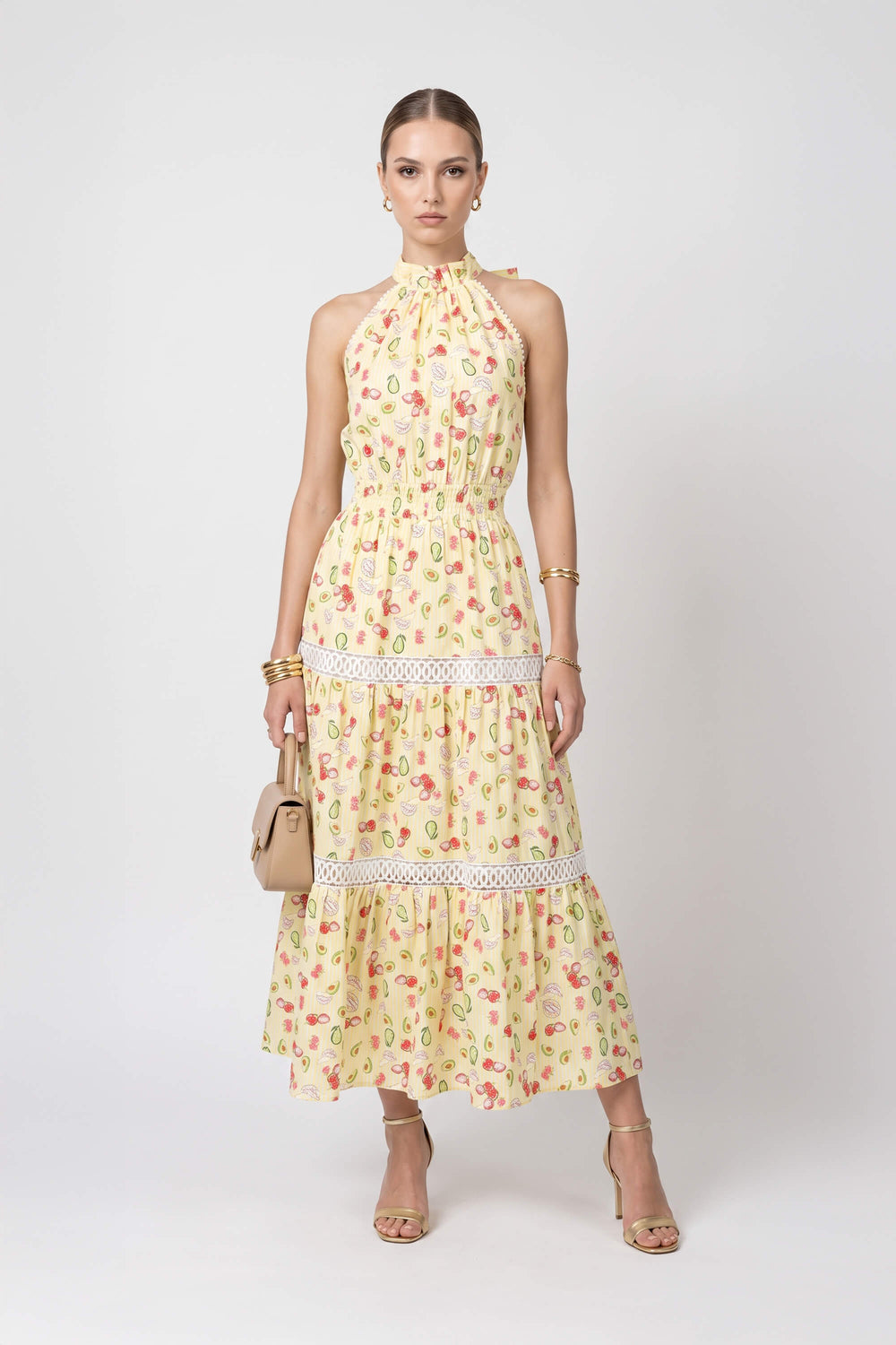 Lucía Halter Fruit Tiered Maxi Vestido 723112 AMA - Reina Diaz