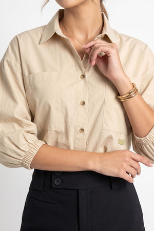 Lucia Puff-Sleeve Button-Down Camisa 752977 ARE - Reina Diaz