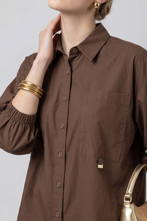 Lucia Puff-Sleeve Button-Down Camisa 752977 CHO - Reina Diaz