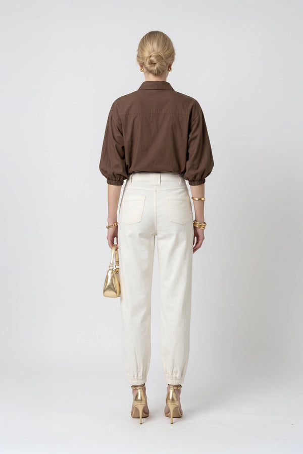 Lucia Puff-Sleeve Button-Down Camisa 752977 CHO - Reina Diaz