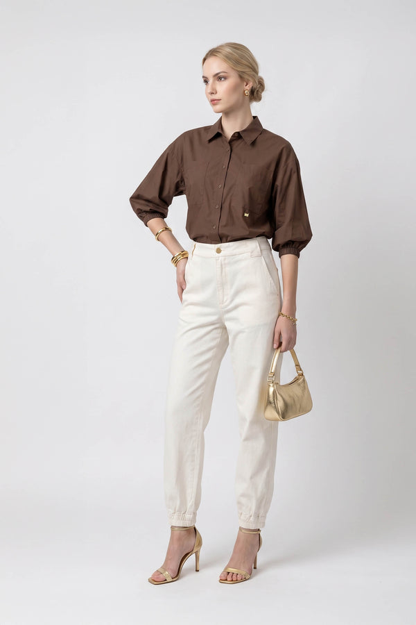 Lucia Puff-Sleeve Button-Down Camisa 752977 CHO - Reina Diaz