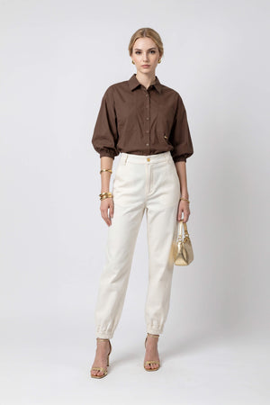 Lucia Puff-Sleeve Button-Down Camisa 752977 CHO - Reina Diaz