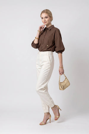 Lucia Puff-Sleeve Button-Down Camisa 752977 CHO - Reina Diaz