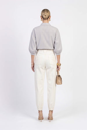 Lucia Puff-Sleeve Button-Down Camisa 752977PER - Reina Diaz