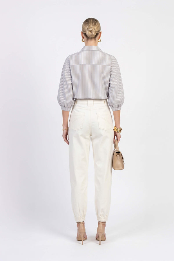 Lucia Puff-Sleeve Button-Down Camisa 752977PER - Reina Diaz