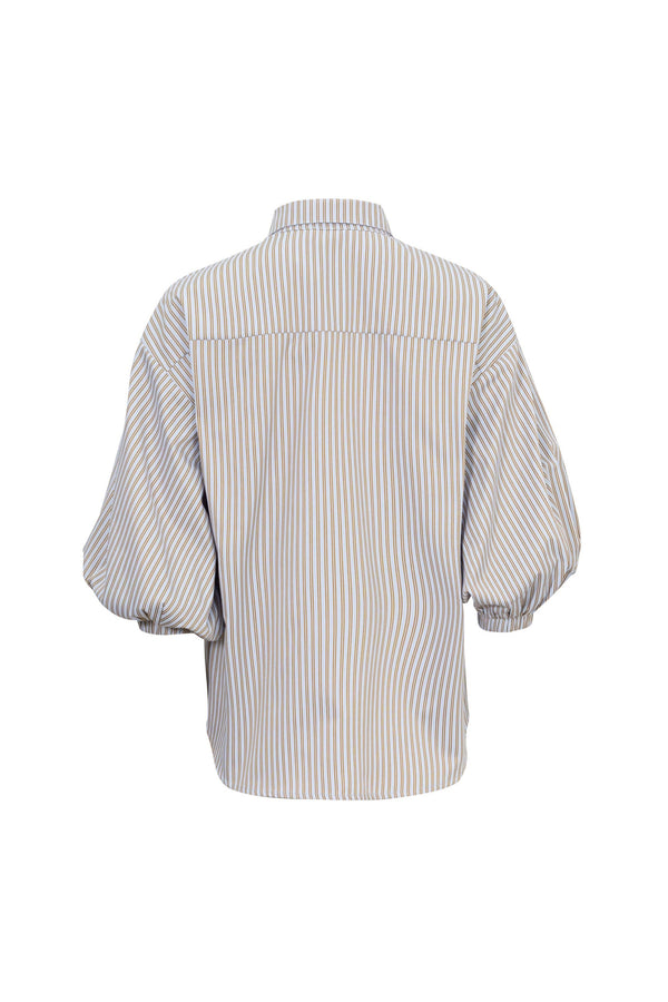 Lucia Puff-Sleeve Button-Down Camisa 752977PER - Reina Diaz