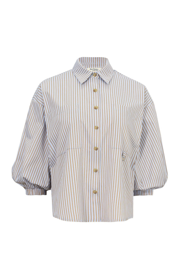 Lucia Puff-Sleeve Button-Down Camisa 752977PER - Reina Diaz
