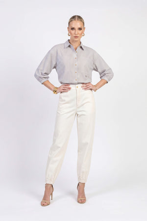 Lucia Puff-Sleeve Button-Down Camisa 752977PER - Reina Diaz