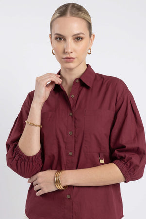 Lucia Puff-Sleeve Button-Down Camisa 752977VIN - Reina Diaz