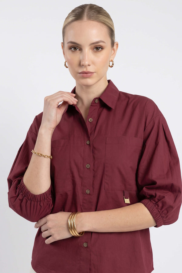 Lucia Puff-Sleeve Button-Down Camisa 752977VIN - Reina Diaz