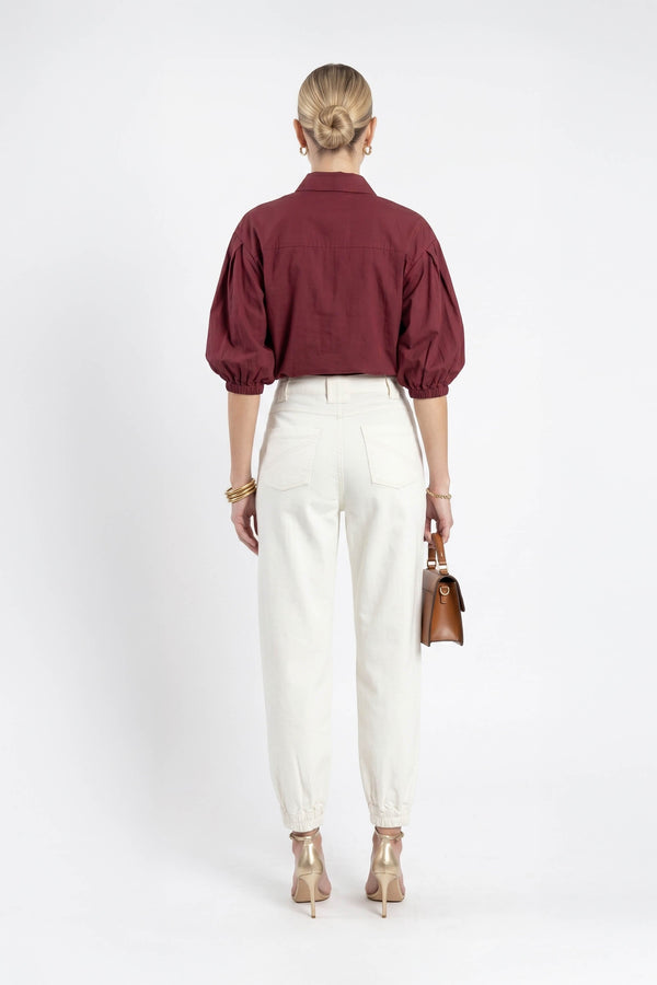 Lucia Puff-Sleeve Button-Down Camisa 752977VIN - Reina Diaz