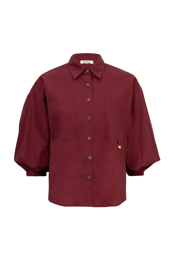 Lucia Puff-Sleeve Button-Down Camisa 752977VIN - Reina Diaz
