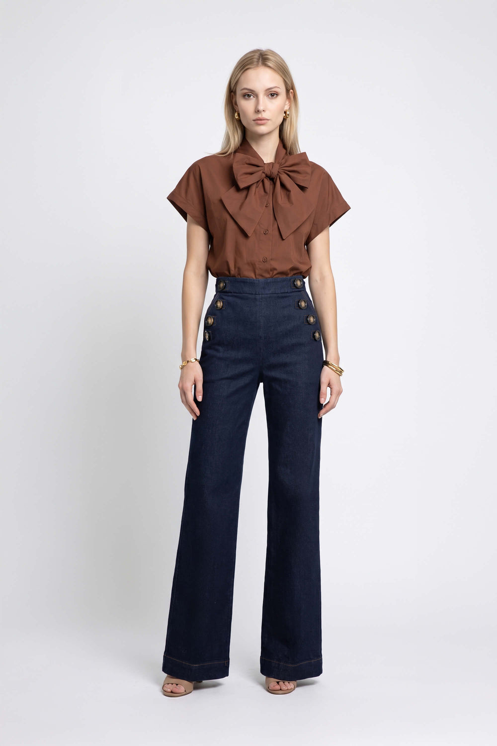 Lucia Sailor High-Waist Wide-Leg Pantalón 731105 DEN - Reina Diaz