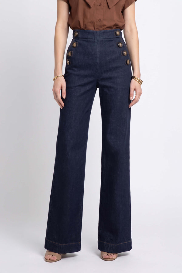 Lucia Sailor High-Waist Wide-Leg Pantalón 731105 DEN - Reina Diaz