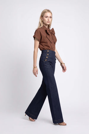 Lucia Sailor High-Waist Wide-Leg Pantalón 731105 DEN - Reina Diaz