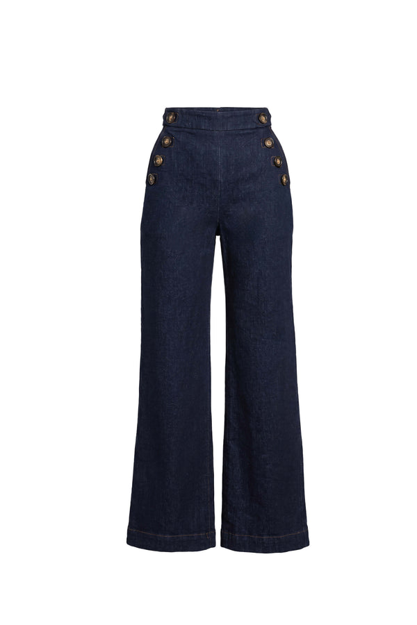 Lucia Sailor High-Waist Wide-Leg Pantalón 731105 DEN - Reina Diaz