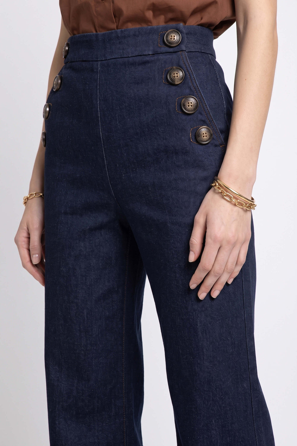Lucia Sailor High-Waist Wide-Leg Pantalón 731105 DEN - Reina Diaz
