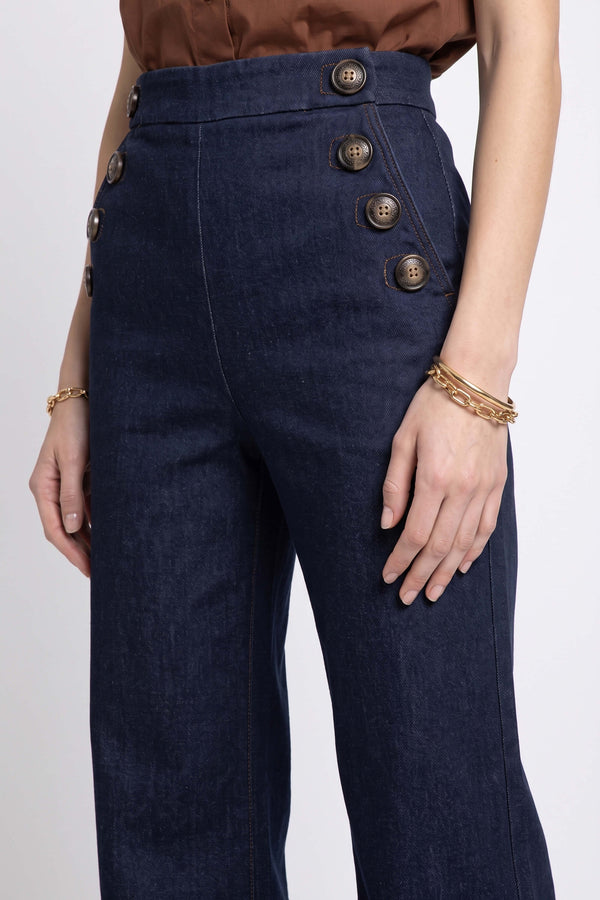 Lucia Sailor High-Waist Wide-Leg Pantalón 731105 DEN - Reina Diaz