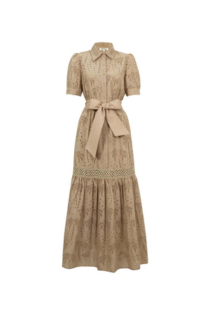 Luciana Eyelet Midi Vestido - Reina Diaz