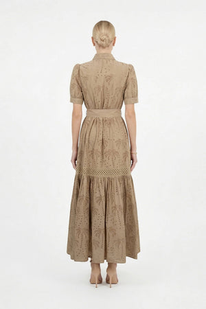 Luciana Eyelet Midi Vestido - Reina Diaz