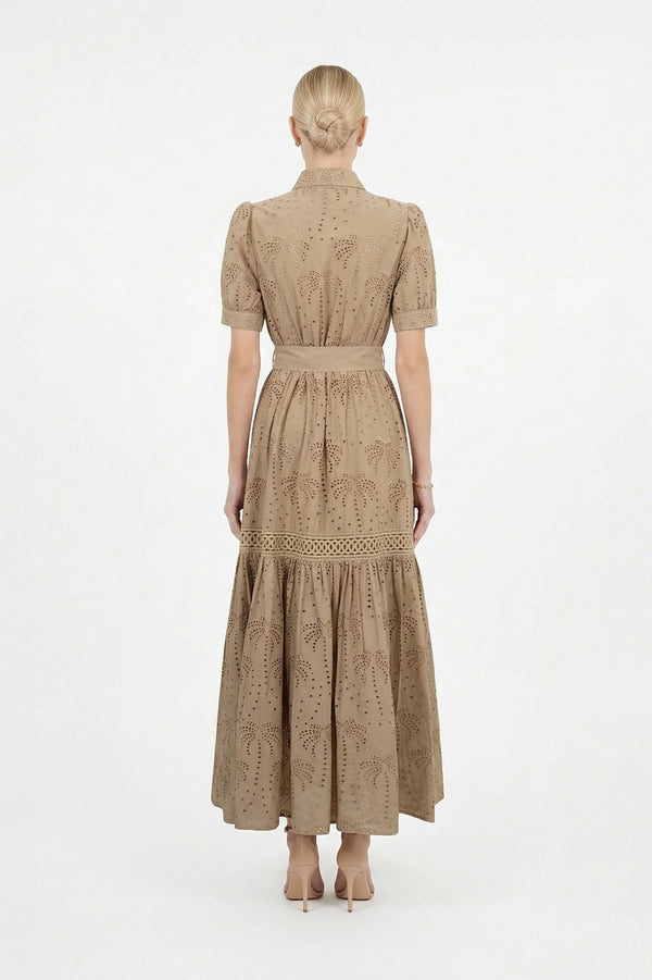 Luciana Eyelet Midi Vestido - Reina Diaz