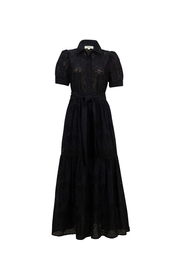 Luciana Eyelet Midi Vestido - Reina Diaz