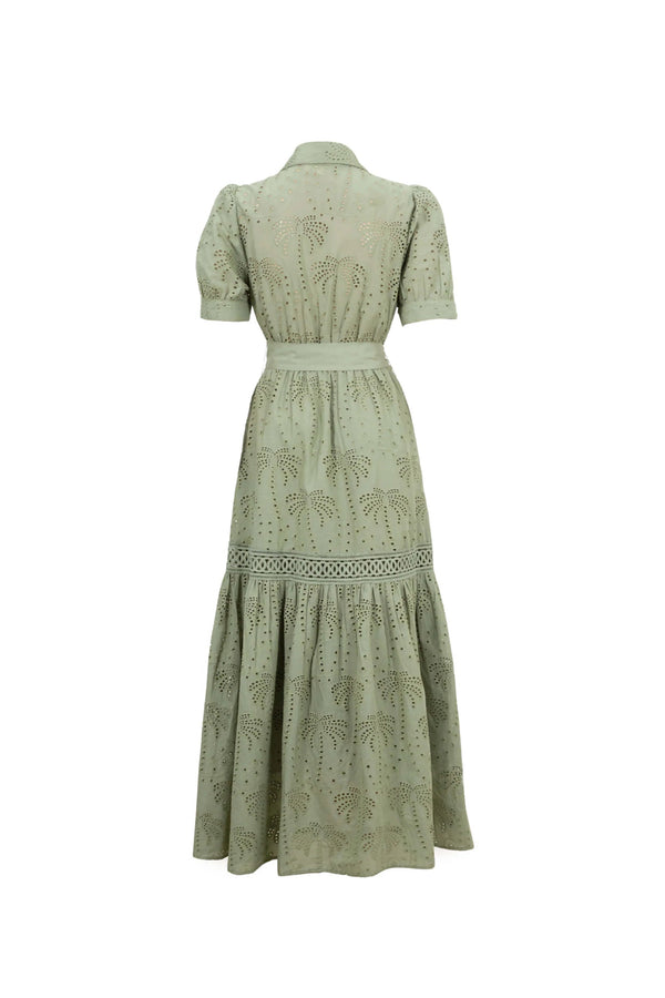 Luciana Eyelet Midi Vestido - Reina Diaz