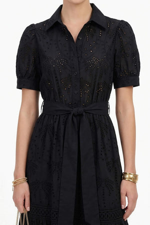 Luciana Eyelet Midi Vestido - Reina Diaz