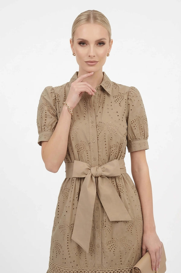 Luciana Eyelet Midi Vestido - Reina Diaz