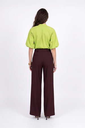 Luciana Pleated High-Waist Wide-Leg Pantalón 532181 CHO - Reina Diaz