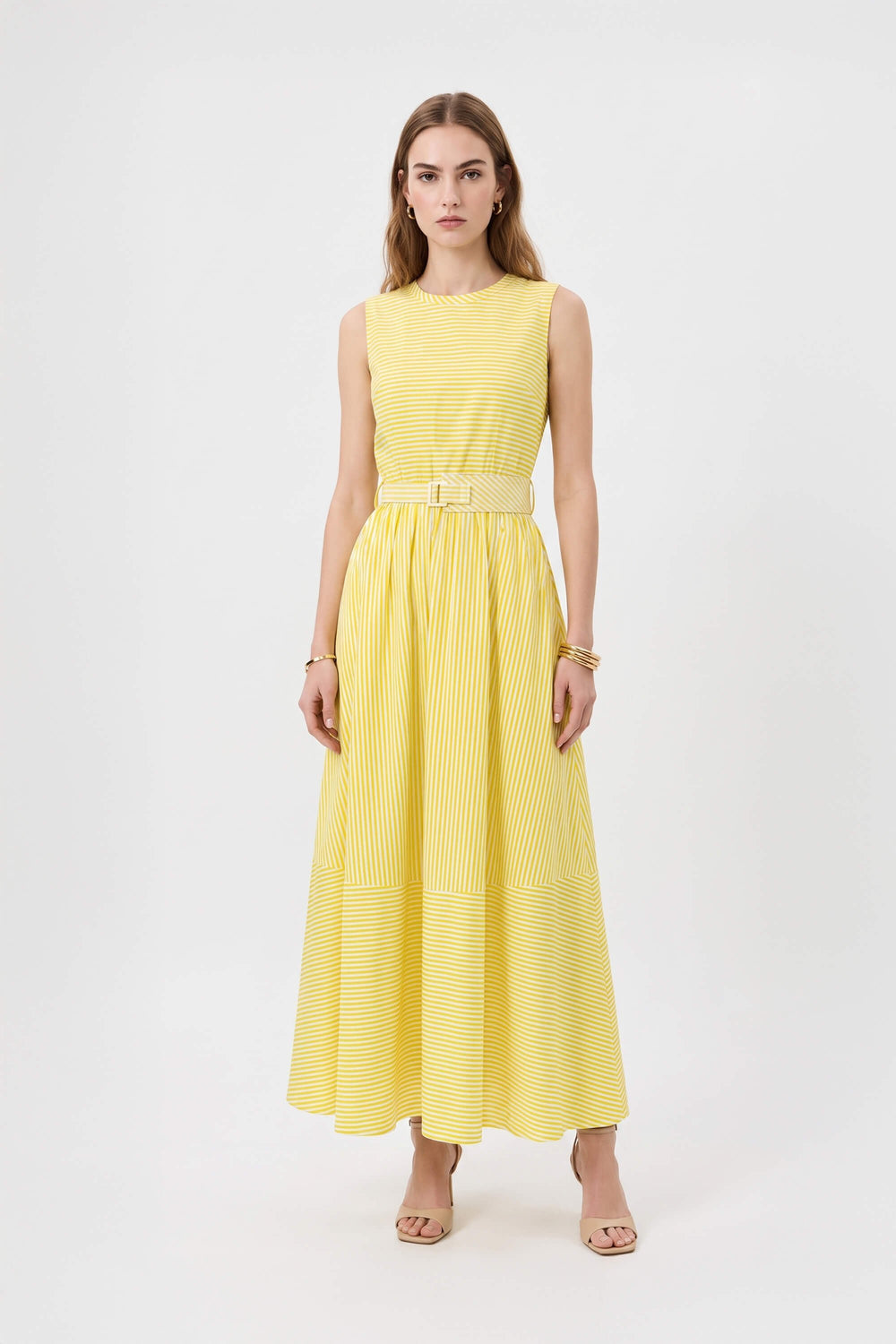 Luciana Striped Belted Maxi Vestido 723110 AMA - Reina Diaz