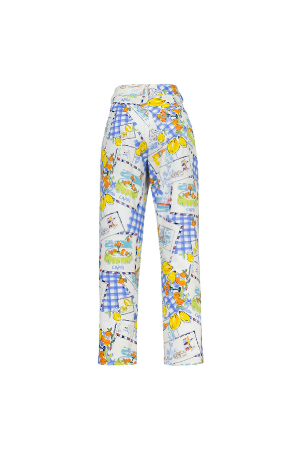Magnolia -Print Tailored Cotton Pants 731089 AZU/EST - Reina Diaz