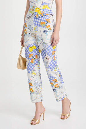 Magnolia -Print Tailored Cotton Pants 731089 AZU/EST - Reina Diaz