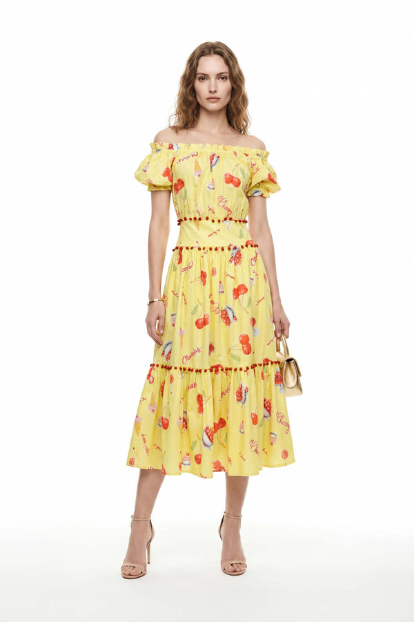 Mariana Pom - Pom Tiered Midi Vestido - Reina Diaz