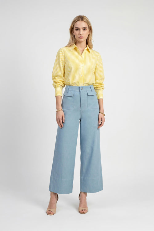 Martina Button-Down Puff-Sleeve Blusa - Reina Diaz