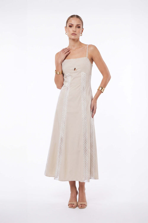 Martina Cutout Lace-Trim Midi Vestido 526233BEI - Reina Diaz