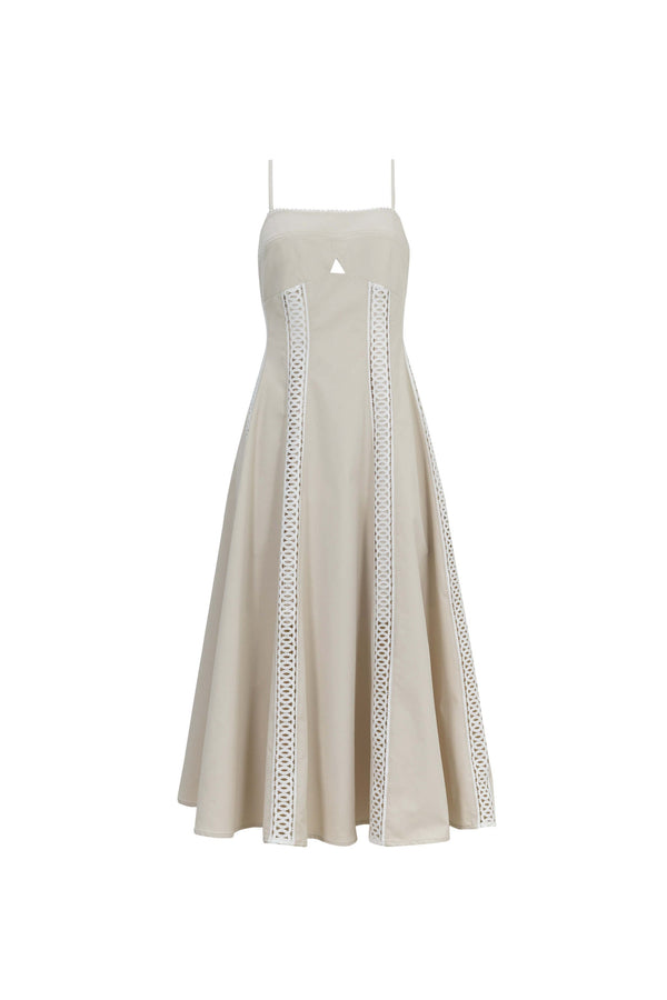 Martina Cutout Lace-Trim Midi Vestido 526233BEI - Reina Diaz