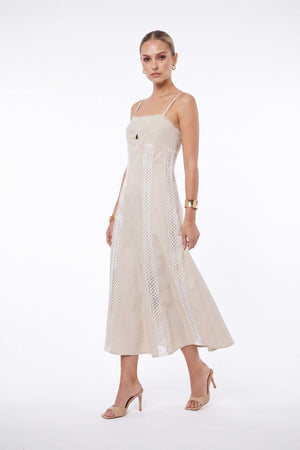 Martina Cutout Lace-Trim Midi Vestido 526233BEI - Reina Diaz