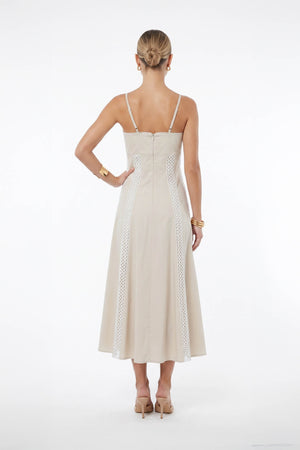 Martina Cutout Lace-Trim Midi Vestido 526233BEI - Reina Diaz